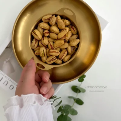 کاسه دو دسته استیل طلایی آجیل